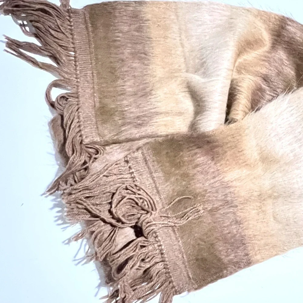 Chilean Alpaca Wool Brown & Tan Ombré Fringe Handmade Scarf Unisex New